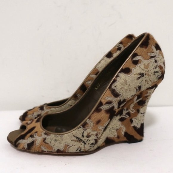 Valentino Wedge Pump Leopard Print Calf Hair Sz 37 - Picture 6 of 11